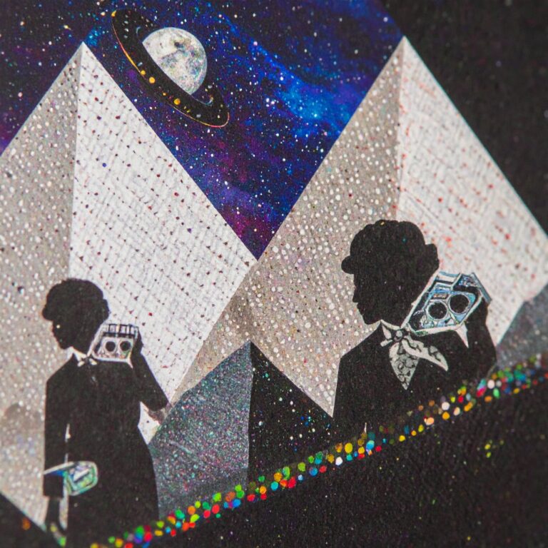 Firefly_A vibrant and surreal album art set in deep space, capturing a dynamic and retro vibe 131867