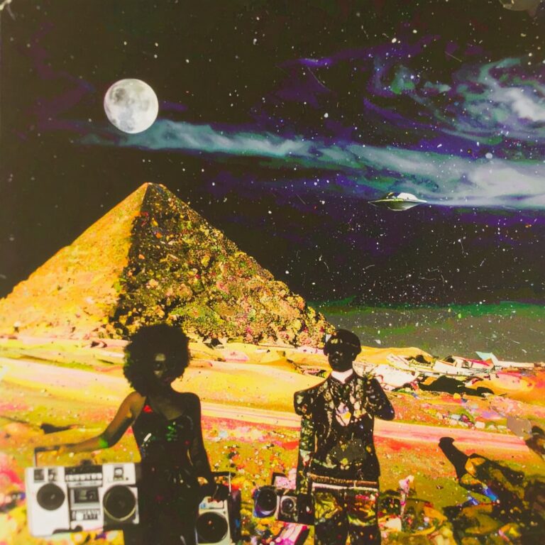 Firefly_A vibrant and surreal album art set in deep space, capturing a dynamic and retro vibe 379505