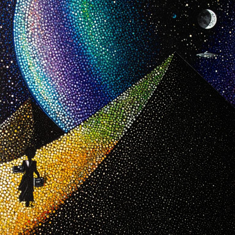 Firefly_A vibrant and surreal album art set in deep space, capturing a dynamic and retro vibe 464606